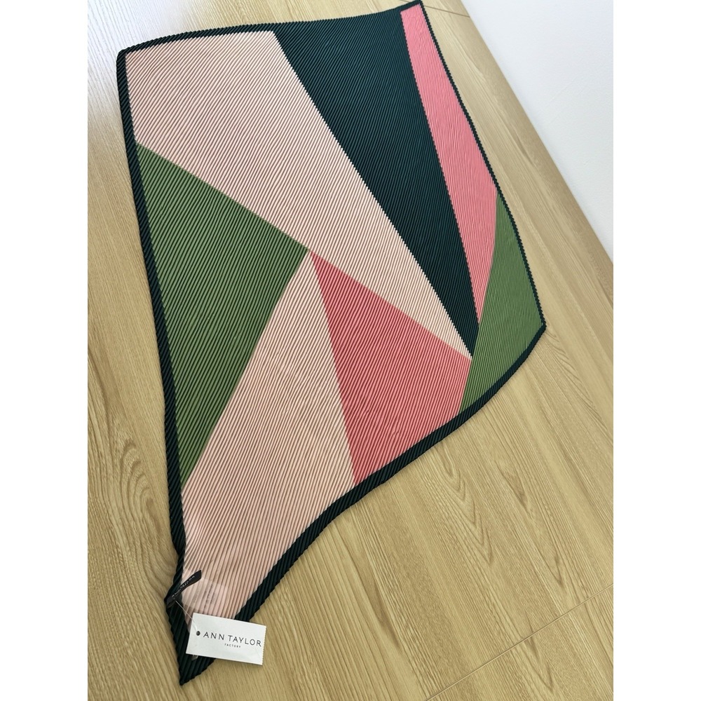 Ann Taylor Factory Pleated Geometric Square Scarf Pink Green Black